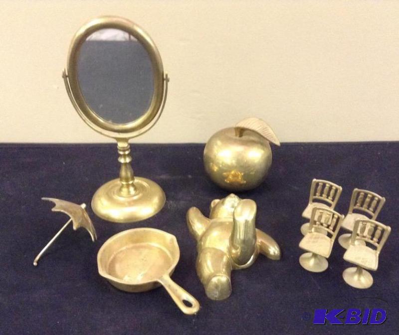 lot 37 image: Unique Lot of Brass with Doll House Furniture a Dancing Bear Wall Hook and More