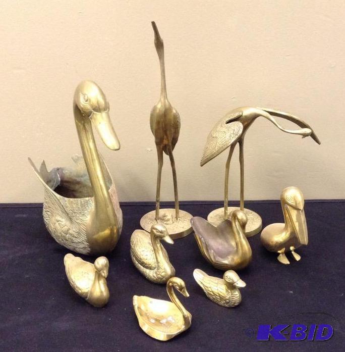 lot 4 image: Brass Bird Pieces Swan Planter Cranes and More