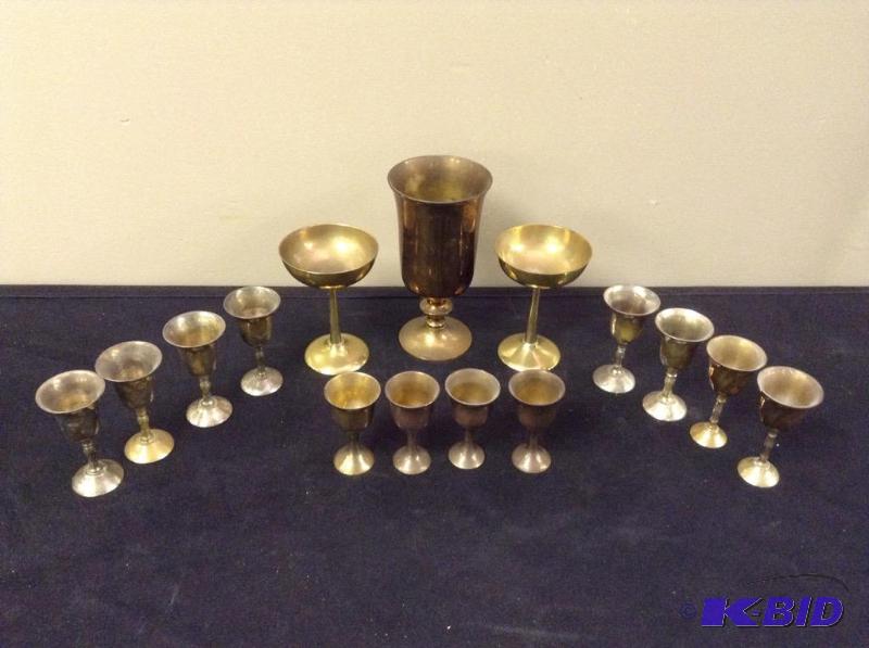 lot 40 image: Collection of Small Brass Cordials, Wine Glasses and Chalice