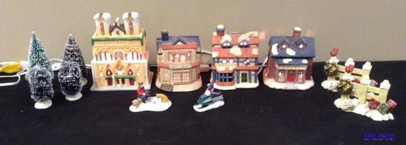 lot 61 image: Light Up Christmas Houses with Brush Style Trees and Other Accessoreis