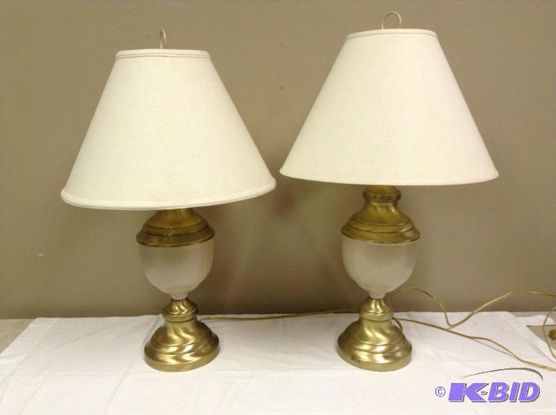 lot 63 image: Accent Lighting with Brushed Brass Tone and Enameled Metal