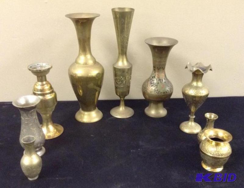 lot 69 image: Decorative Brass Vases - Ornate and Painted