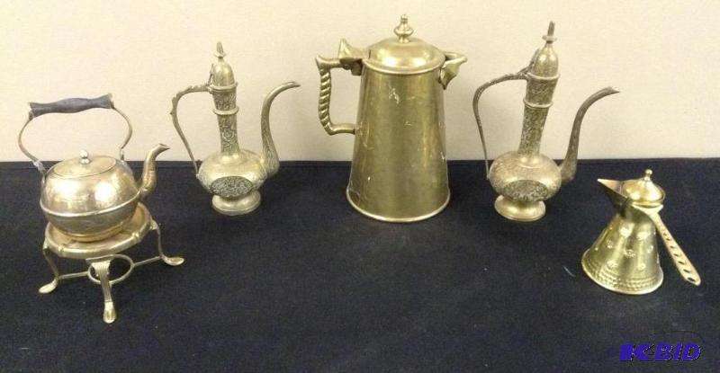 lot 86 image: Lot of Brass CoffeeTeaWater Pots