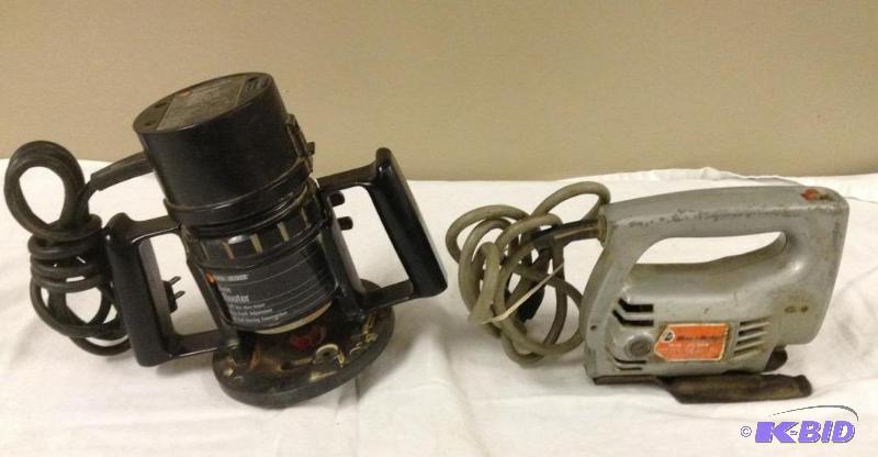 lot 88 image: Power Tool Lot with Black & Decker Router and Jig Saw