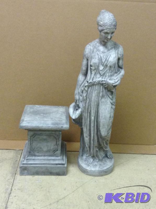 Garden art, heavy concrete pedestal and statu...