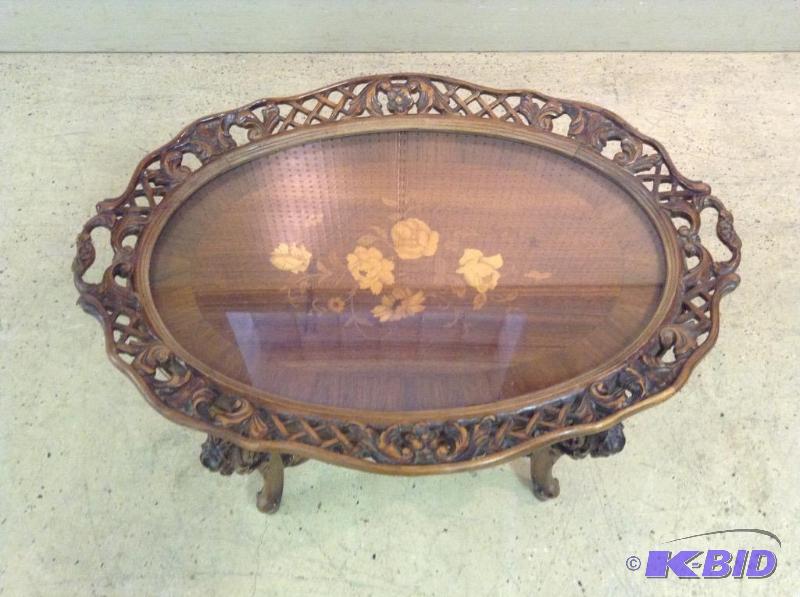 Vintage Tea Table With Glass Serving Tray