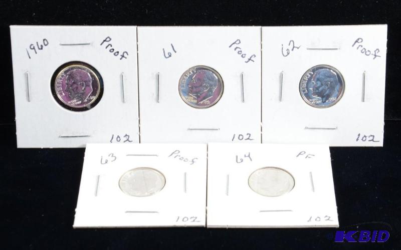 5 Gem Proof  Silver Roosevelt Dimes 1960,61,62, 63 & 64