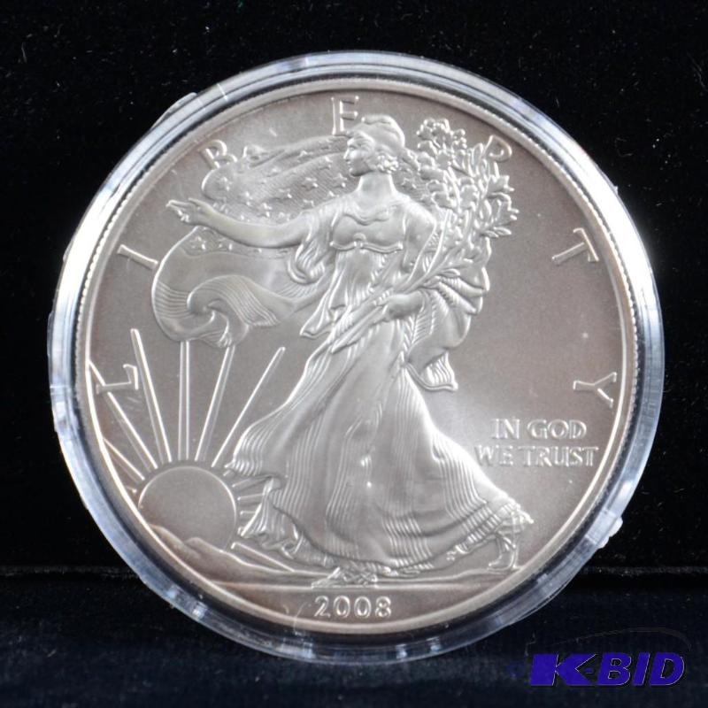 2008 Silver American Eagle Bullion Coin BU 1 Troy Oz. (light toning on the reed)