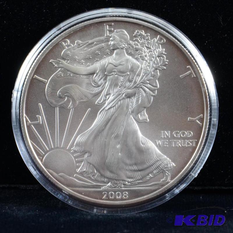 2008 Silver American Eagle Bullion Coin BU 1 Troy Oz. (light toning on the reed)