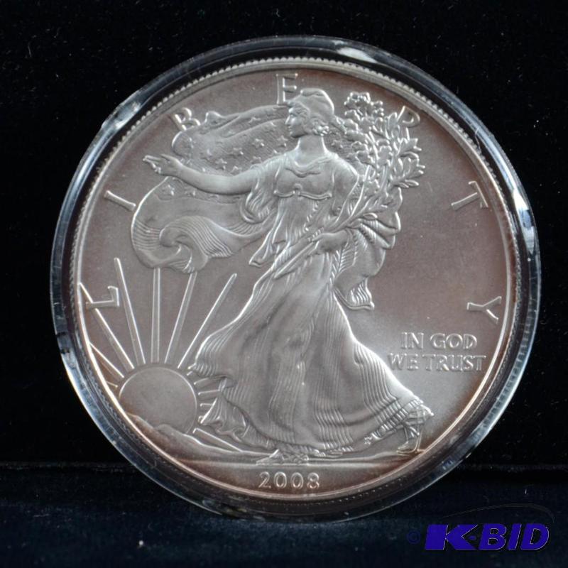 2008 Silver American Eagle Bullion Coin BU 1 Troy Oz. (light toning on the reed)