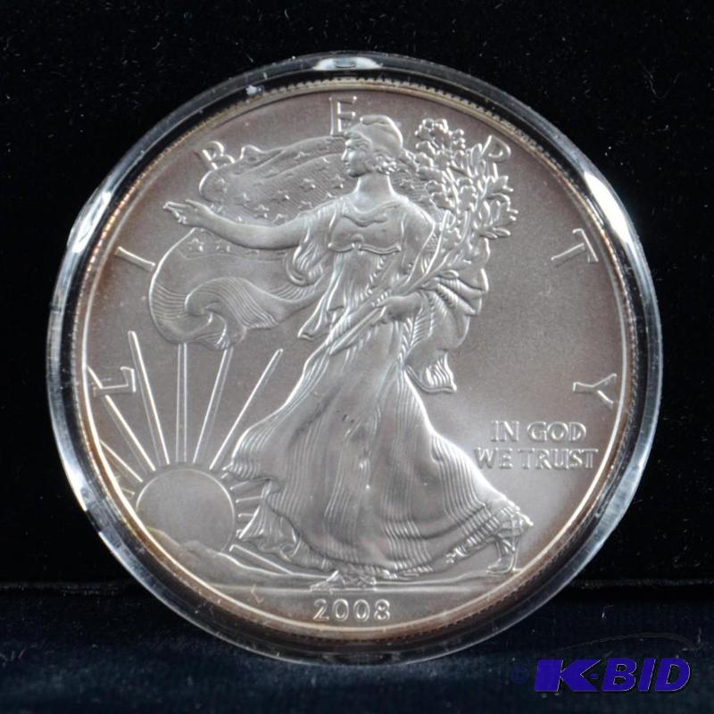 2008 Silver American Eagle Bullion Coin BU 1 Troy Oz. (light toning on the reed)