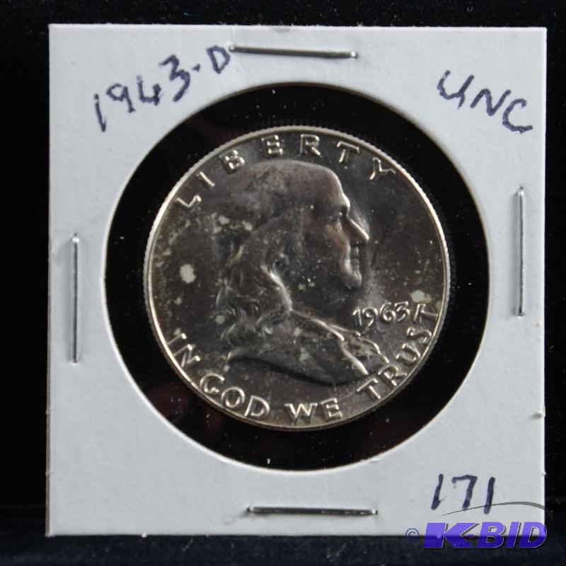 1963-D Ben Franklin Silver Half Dollar Uncirculated