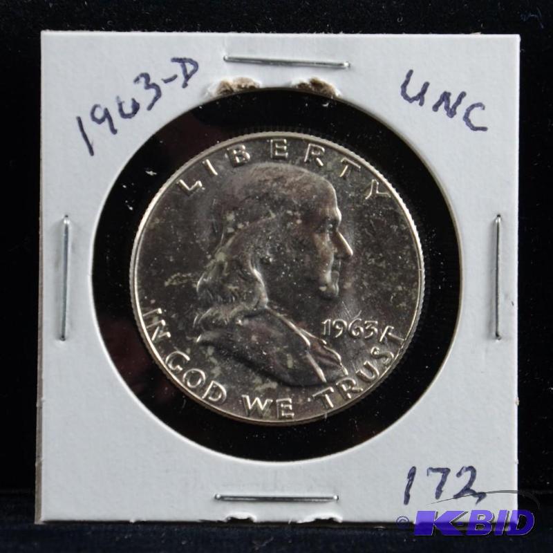 1963-D Ben Franklin Silver Half Dollar Uncirculated