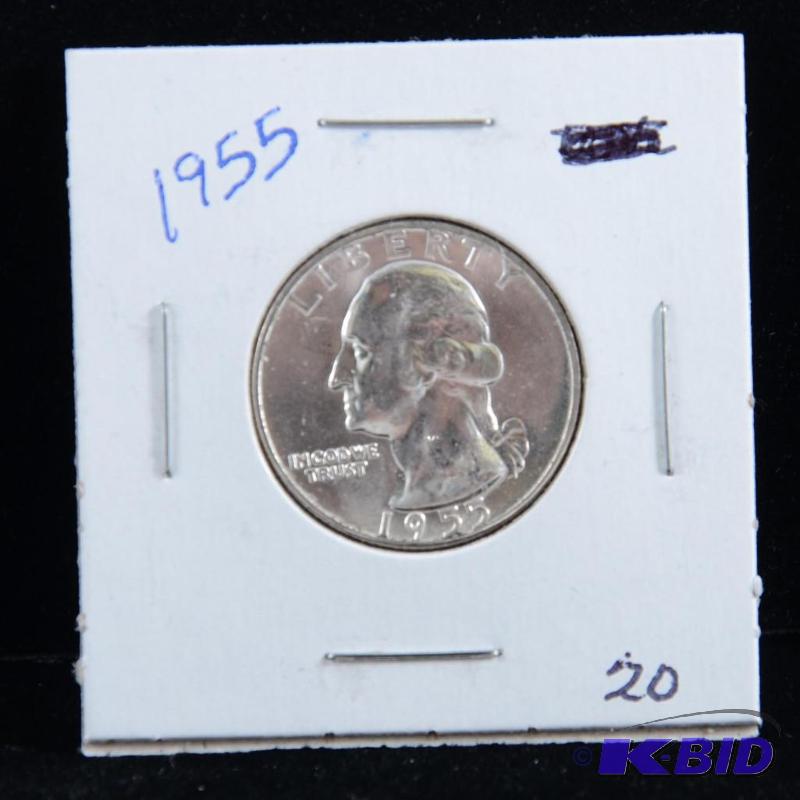 1955 Philadelphia Washington 90% Silver Quarter UNC