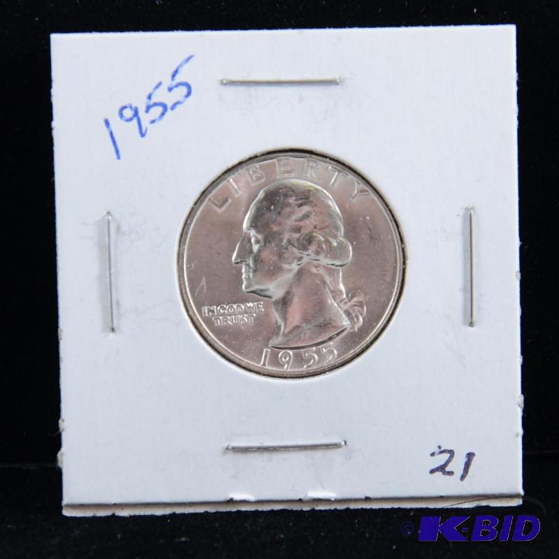 1955 Philadelphia Washington 90% Silver Quarter UNC