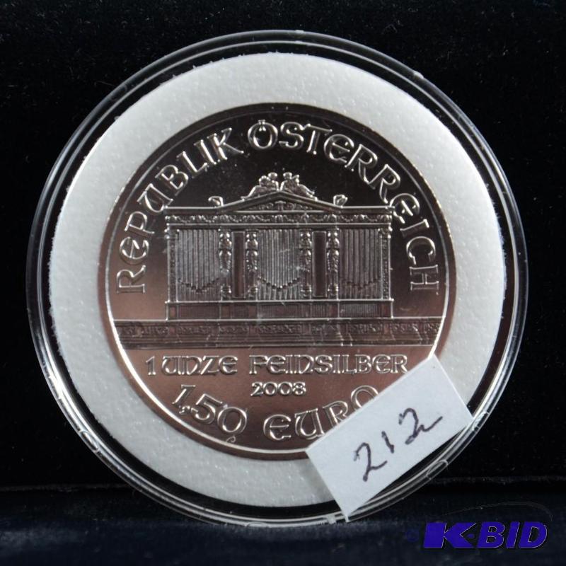 2008 Austria Vienna Philharmonic 1.5 Euro 1 Oz .999 Silver Coin
