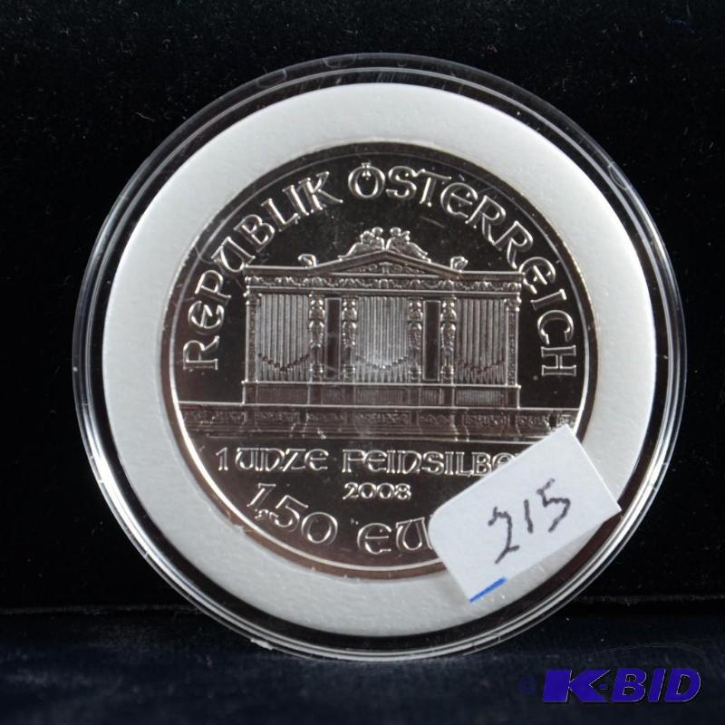 2008 Austria Vienna Philharmonic 1.5 Euro 1 Oz .999 Silver Coin