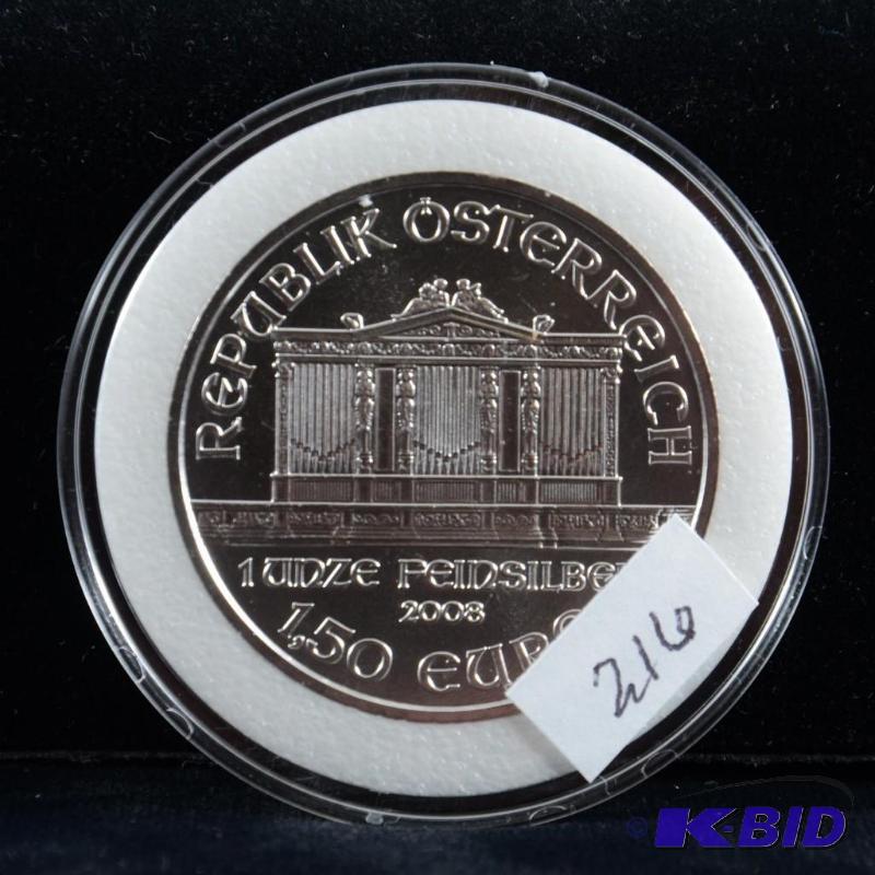 2008 Austria Vienna Philharmonic 1.5 Euro 1 Oz .999 Silver Coin