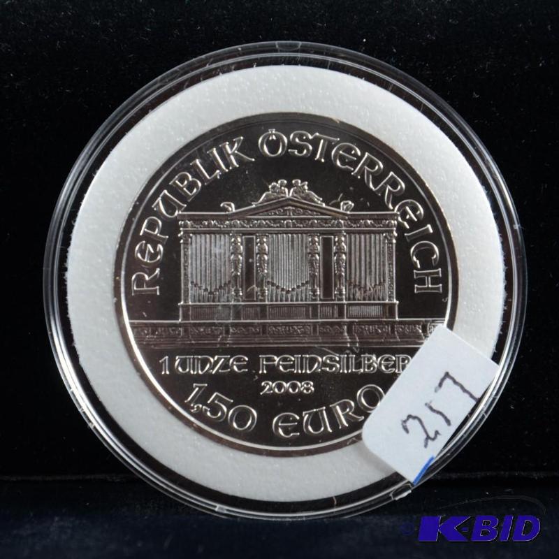 2008 Austria Vienna Philharmonic 1.5 Euro 1 Oz .999 Silver Coin