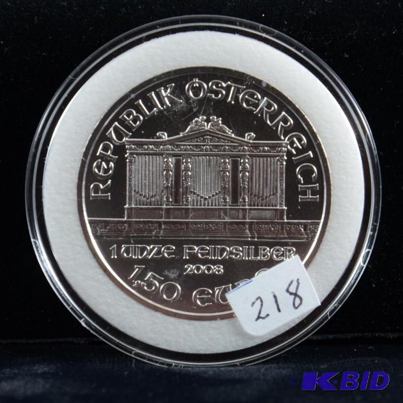 2008 Austria Vienna Philharmonic 1.5 Euro 1 Oz .999 Silver Coin