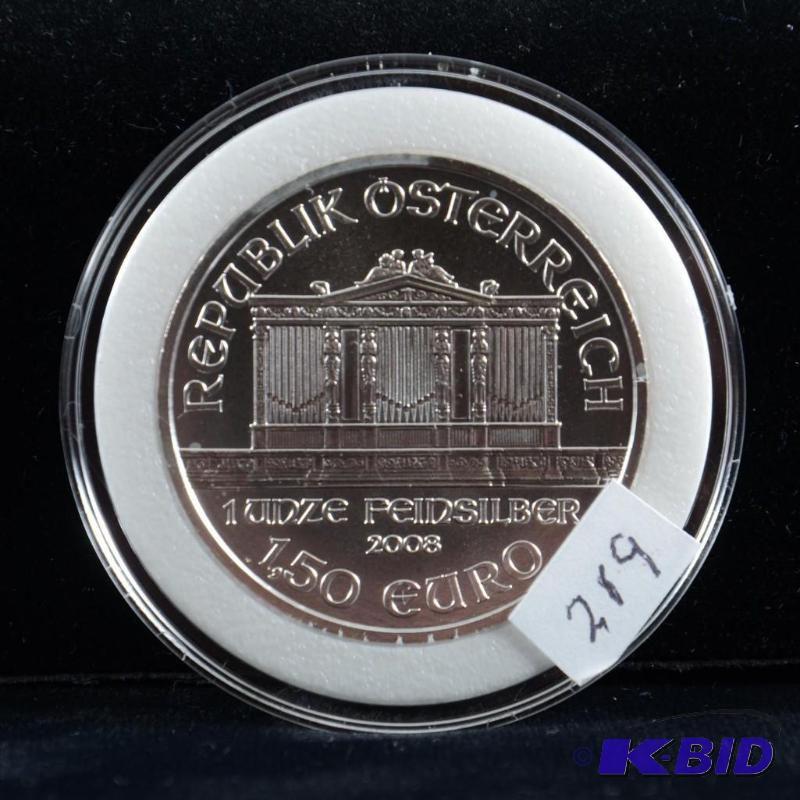 2008 Austria Vienna Philharmonic 1.5 Euro 1 Oz .999 Silver Coin