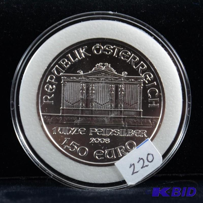 2008 Austria Vienna Philharmonic 1.5 Euro 1 Oz .999 Silver Coin