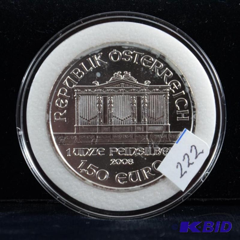 2008 Austria Vienna Philharmonic 1.5 Euro 1 Oz .999 Silver Coin