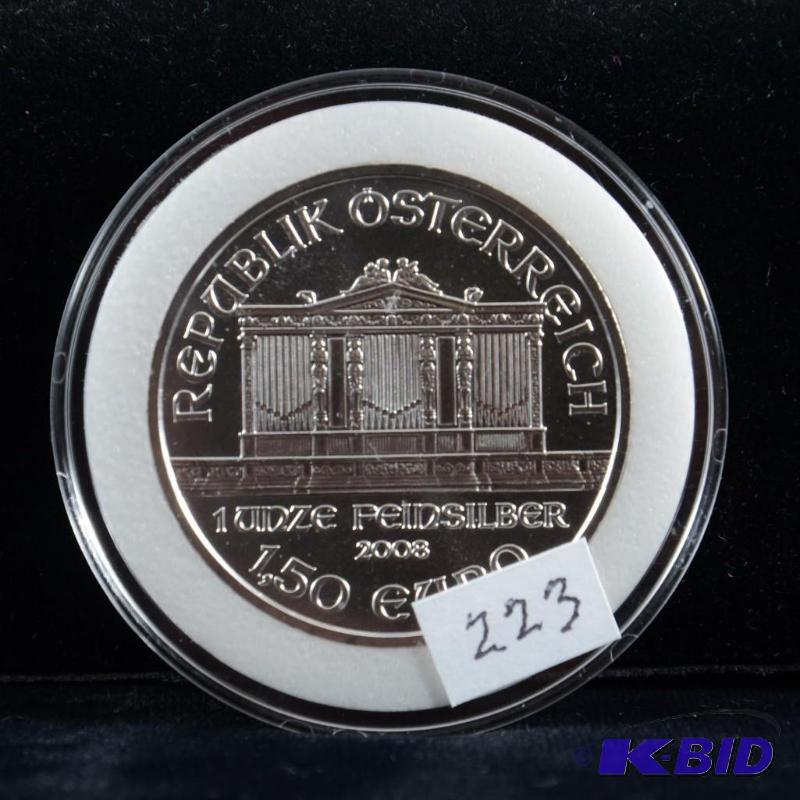 2008 Austria Vienna Philharmonic 1.5 Euro 1 Oz .999 Silver Coin