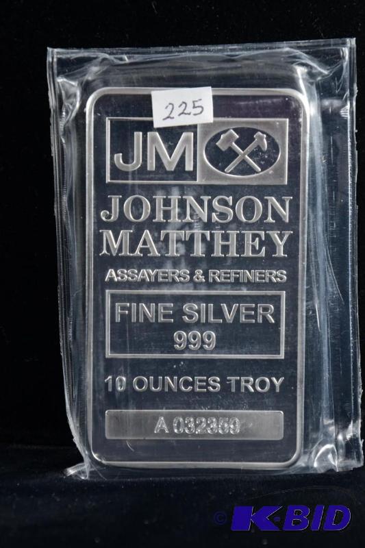 10 Troy oz. Johnson Matthey (JM) .999 Fine Silver Bar (Sealed) serial numbered