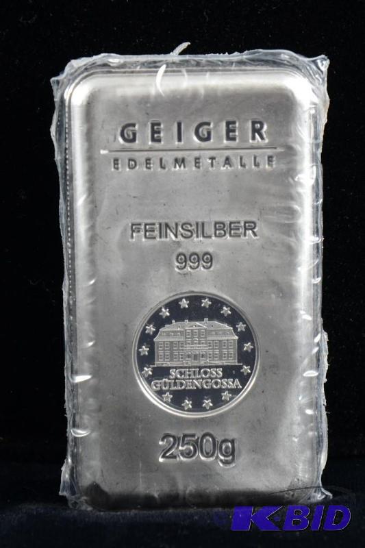 250 Gram Germany Geiger Security Line Silver Bar ( 8.125 troy oz.)