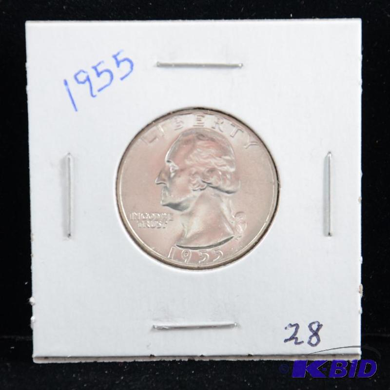 1955 Philadelphia Washington 90% Silver Quarter UNC