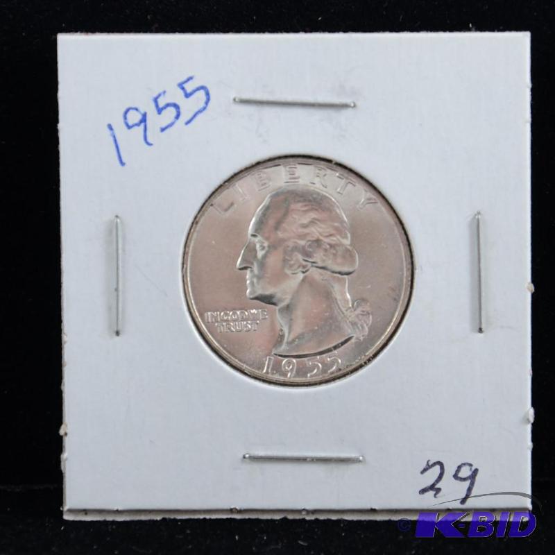 1955 Philadelphia Washington 90% Silver Quarter UNC