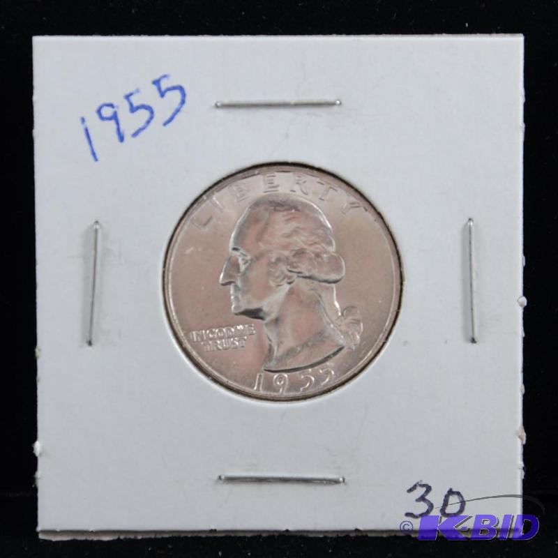 1955 Philadelphia Washington 90% Silver Quarter UNC