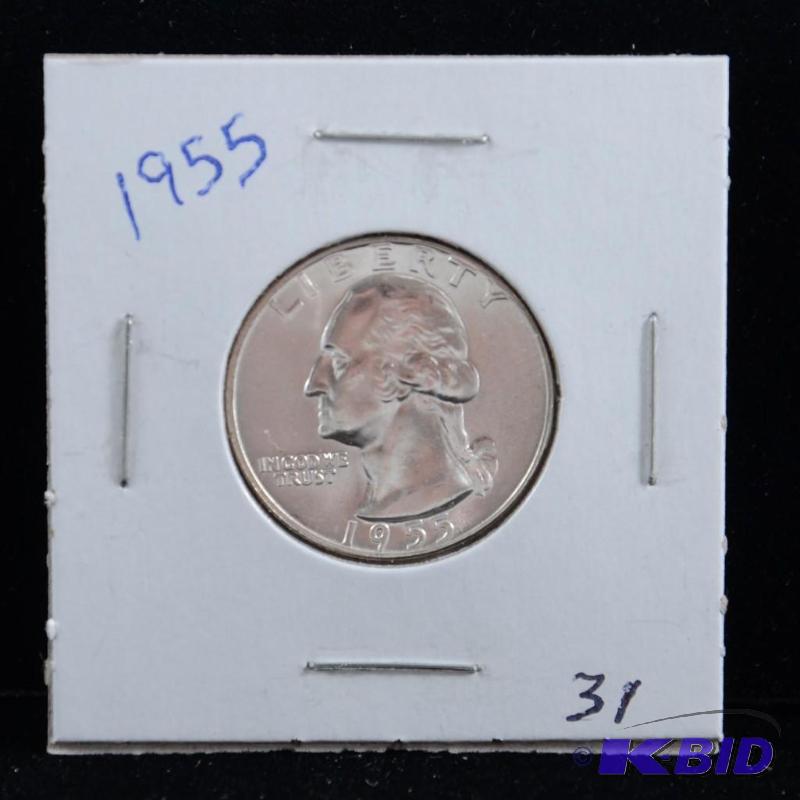 1955 Philadelphia Washington 90% Silver Quarter UNC