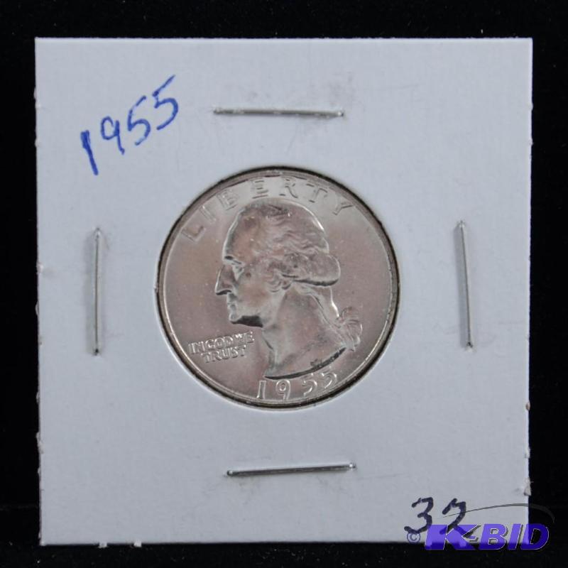 1955 Philadelphia Washington 90% Silver Quarter UNC