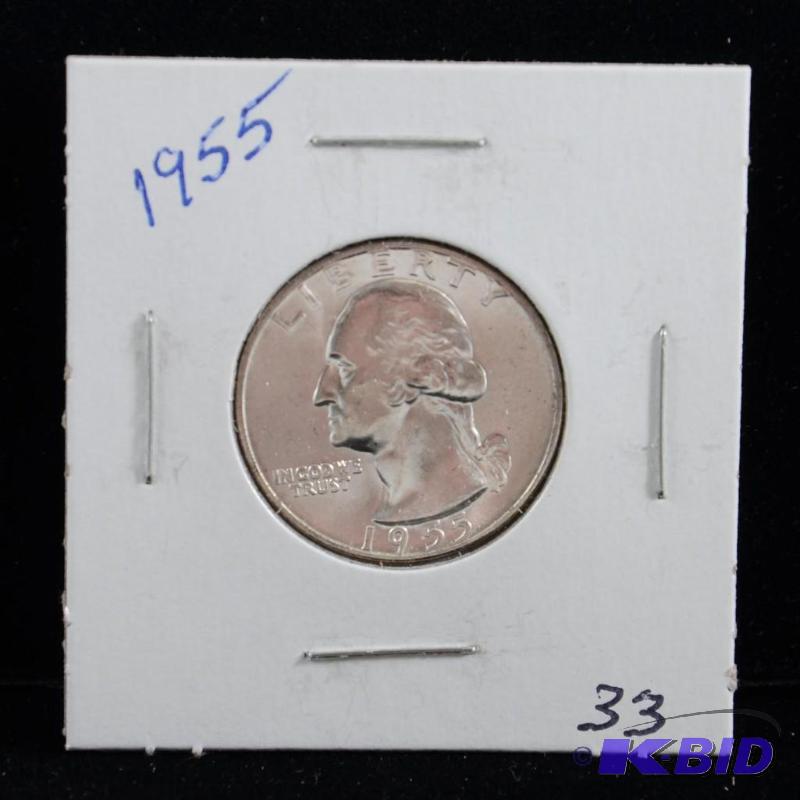 1955 Philadelphia Washington 90% Silver Quarter UNC
