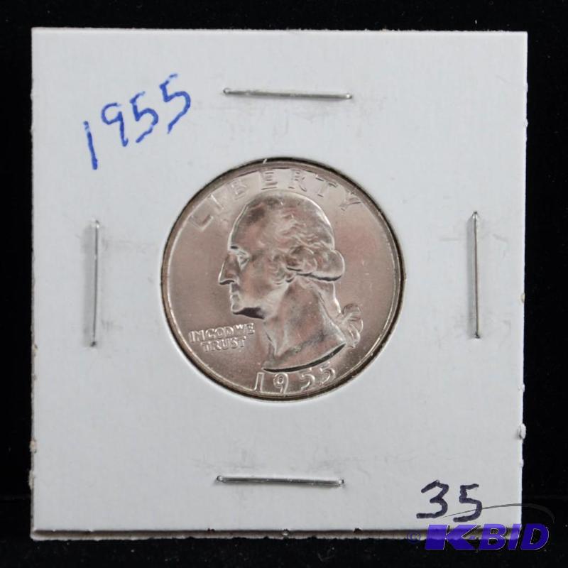 1955 Philadelphia Washington 90% Silver Quarter UNC