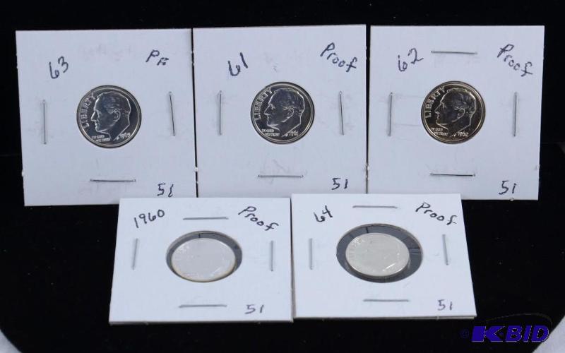 5 Gem Proof  Silver Roosevelt Dimes 1960,61,62, 63 & 64
