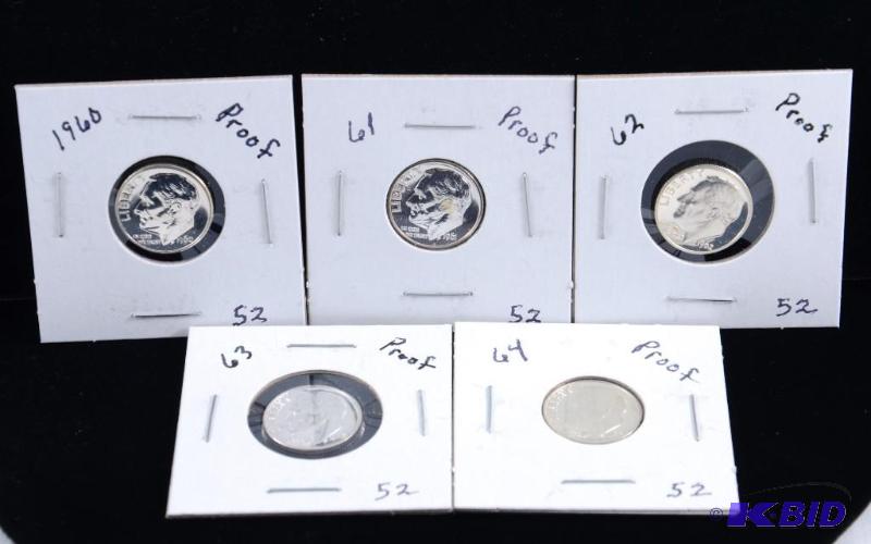 5 Gem Proof  Silver Roosevelt Dimes 1960,61,62, 63 & 64