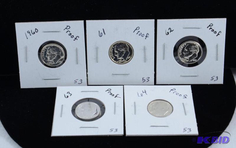 5 Gem Proof  Silver Roosevelt Dimes 1960,61,62, 63 & 64