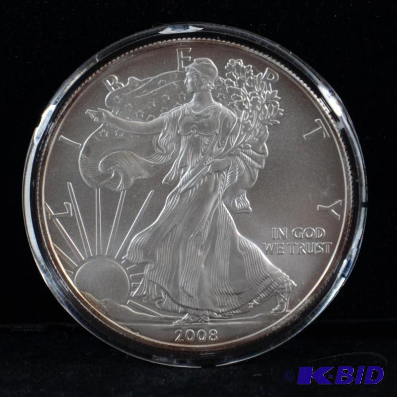 2008 Silver American Eagle Bullion Coin BU 1 Troy Oz. (light toning on the reed)