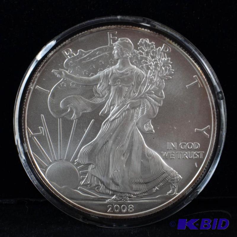 2008 Silver American Eagle Bullion Coin BU 1 Troy Oz. (light toning on the reed)