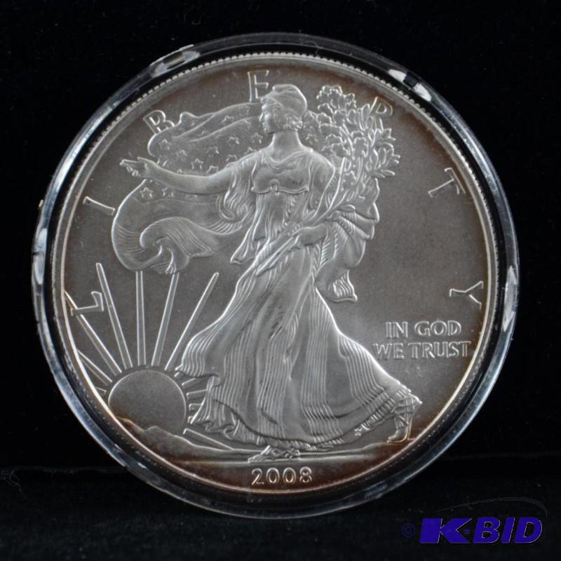 2008 Silver American Eagle Bullion Coin BU 1 Troy Oz. (light toning on the reed)