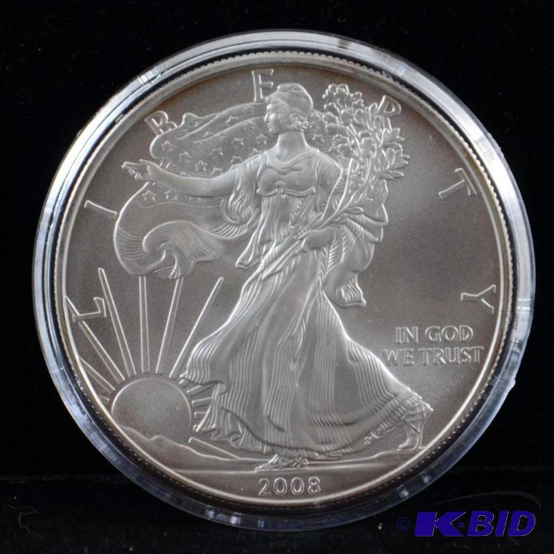 2008 Silver American Eagle Bullion Coin BU 1 Troy Oz. (light toning on the reed)