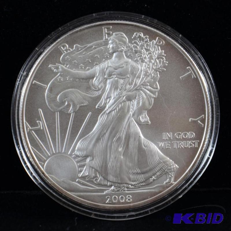 2008 Silver American Eagle Bullion Coin BU 1 Troy Oz. (light toning on the reed)