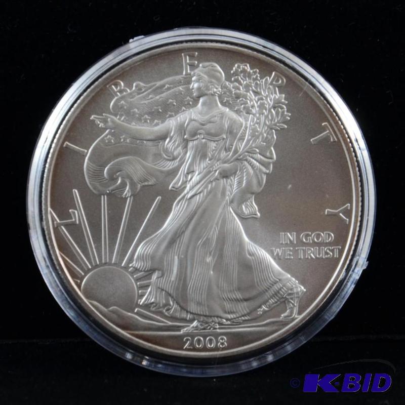 2008 Silver American Eagle Bullion Coin BU 1 Troy Oz. (light toning on the reed)