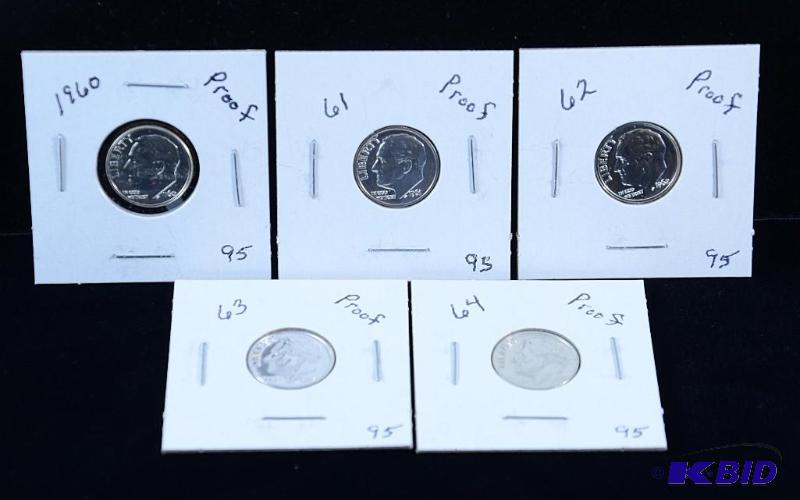 5 Gem Proof  Silver Roosevelt Dimes 1960,61,62, 63 & 64