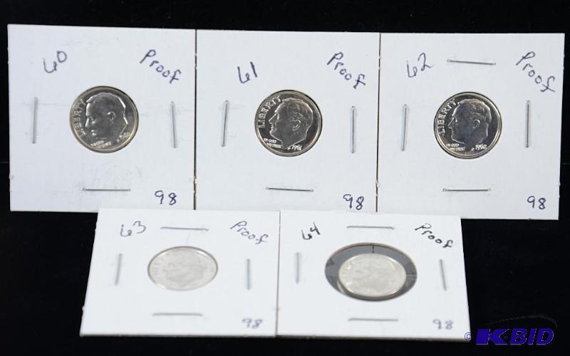 5 Gem Proof  Silver Roosevelt Dimes 1960,61,62, 63 & 64