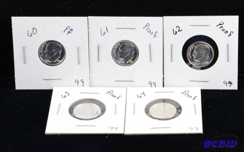 5 Gem Proof  Silver Roosevelt Dimes 1960,61,62, 63 & 64