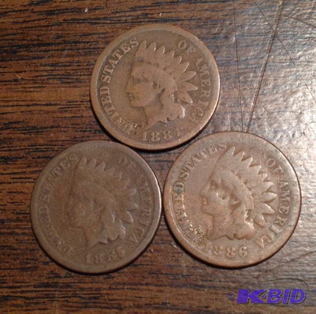 1 Lot of 3 Indian Head Cents Better Dates 1884, 1885, 1886 Nice Group
